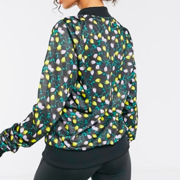 Adidas Originals RARE Floral Bomber Jacket Zip-Up Women’s Sporty Black Size M - Picture 4 of 15